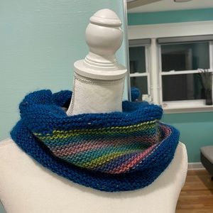 Cowl Neckwarmer Knitted Blue Pink Yellow Handmade